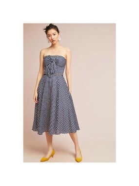 Shoshanna Navy Gingham Strapless Midi Dress Anthropologie
